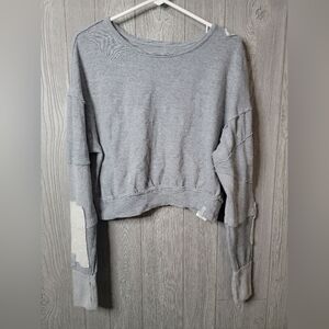 We The Free Heather Gray Patchwork Cropped Sweater Size XS 100% Cotton.